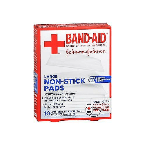 Johnson's Band Aid Red Cross Triple Layer & NonStick Pads, 10 ct, 6