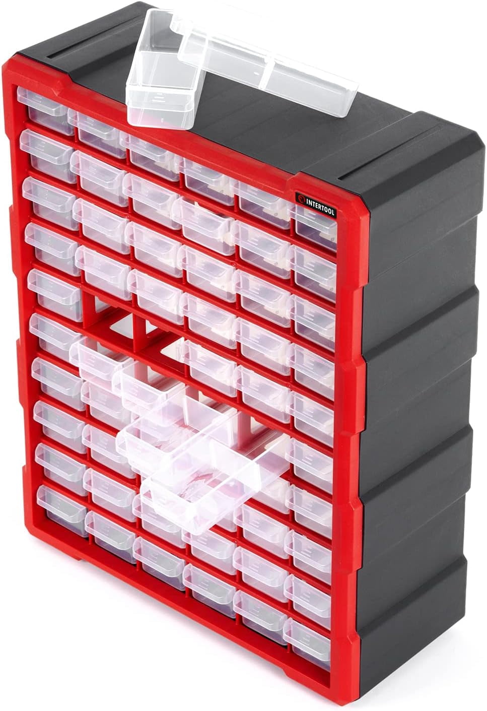 INTERTOOL Storage Organizer, 60 Removeable Compartment Drawers, Small Parts, Hardware, Tools, Lego Sorting, Arts and Beads, Garage Organization Toolbox Container, 18.5” x 15” x 6.5” BX08-4016