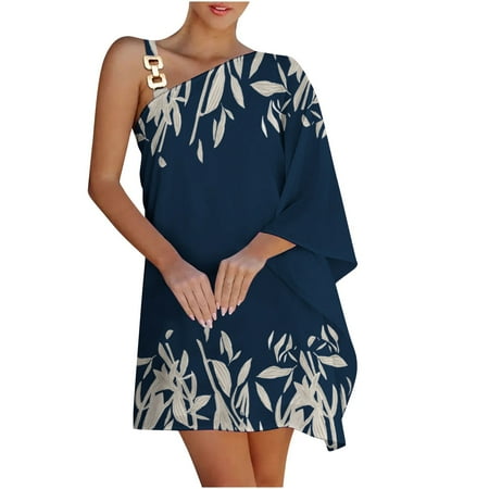 

Dresses for Women Valentines Dress for Women Women Summer Sexy Off Shoulder Casual Printed Loose Fit Half Sleeve Sling Dresses Savings Clearance Deals Maternity Dress Girls Dresses Blue S