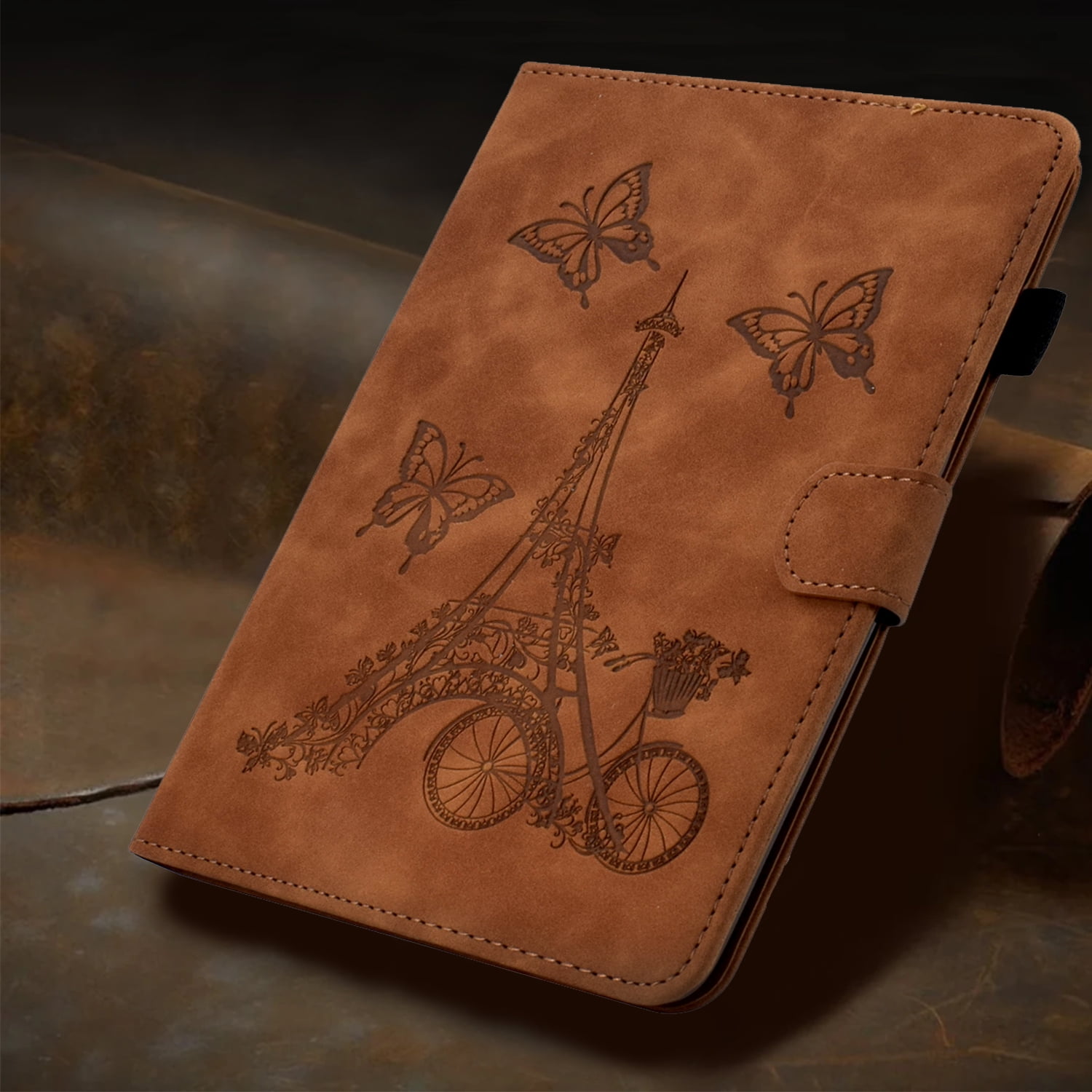 Dteck for iPad 10th Generation Case 2022, iPad 10 th Gen 10.9 inch Protective Cover with Pencil Holder, Multi-Angle Viewing Stand, Card Slots, Folio Leather Cases with Embossed Butterfly,Brown