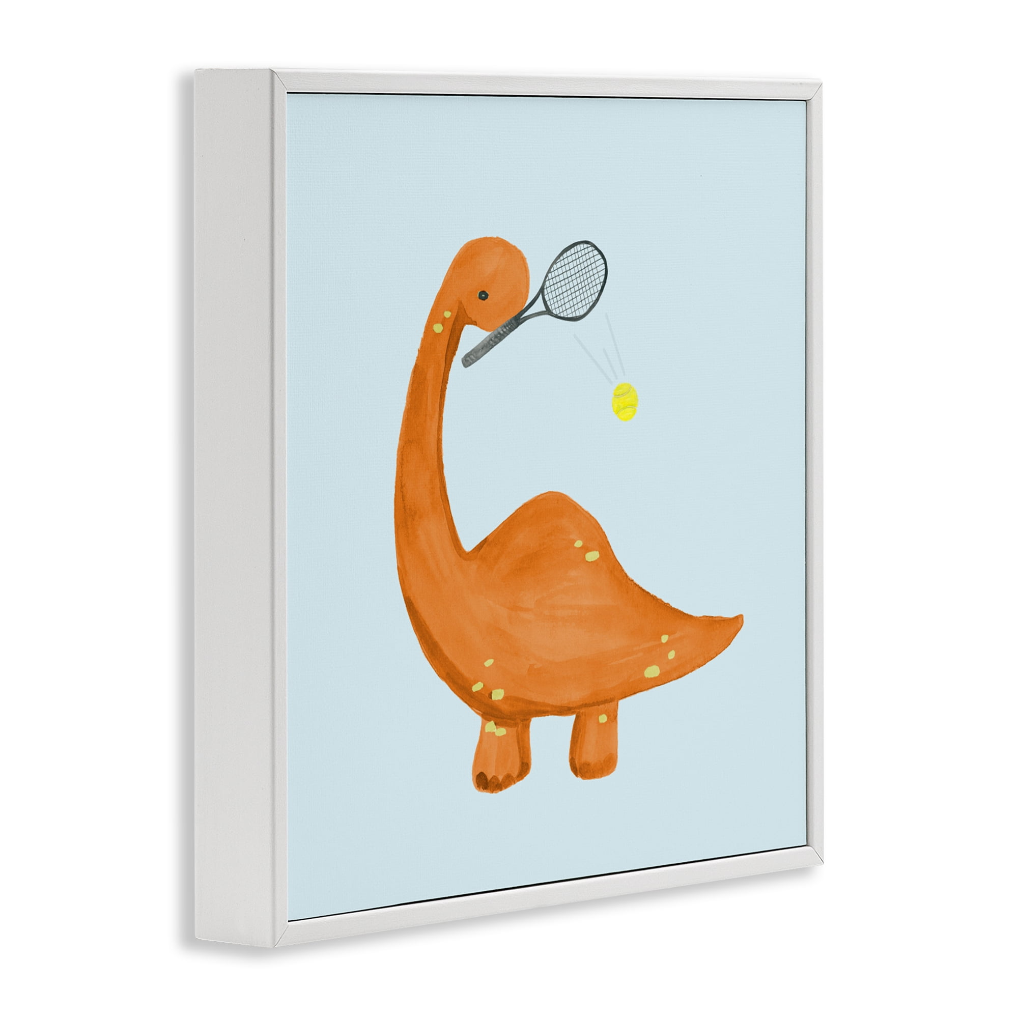Stupell Industries Baby Dino Playing Tennis White Framed Giclee Art, design by Lucille Price