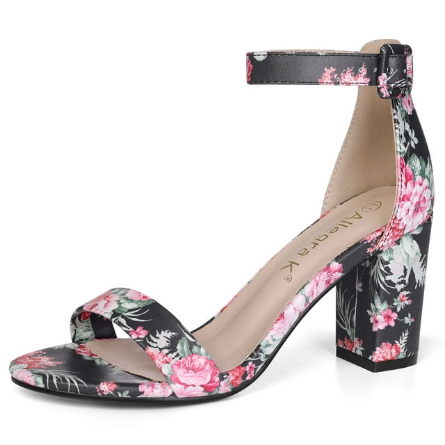 BLISSFUL STEP Women's Block Heel Printed Open Toe Ankle Strap Sandals
