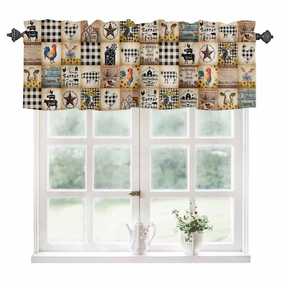 Retro Country Kitchen Valances for Windows 60x18 Inch Kitchen Curtains Valances Rod Pocket Vintage Farmhouse Rooster Stars Bathroom Window Valances for Window Treatment Decor