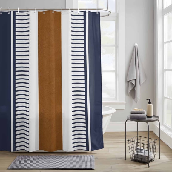 Shower Curtains Sets for Bathroom Decor Bohemian Tribal Stripes Waterproof Bathroom Curtain with Hooks, Brown Blue Lines for Bathroom Decor, 36X72IN