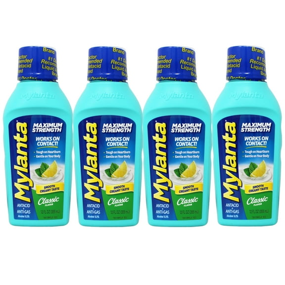 Mylanta Maximum Strength Antacid and Anti-Gas, Classic Flavor, Fast Relief for Heartburn and Gas, 12 Fl oz (Pack of 4)