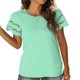 thumbnail image 2 of Camiseta informal de manga corta con cuello redondo y encaje para mujer, Tops de verano de Color puro para ir de compras y citas, 2 of 6