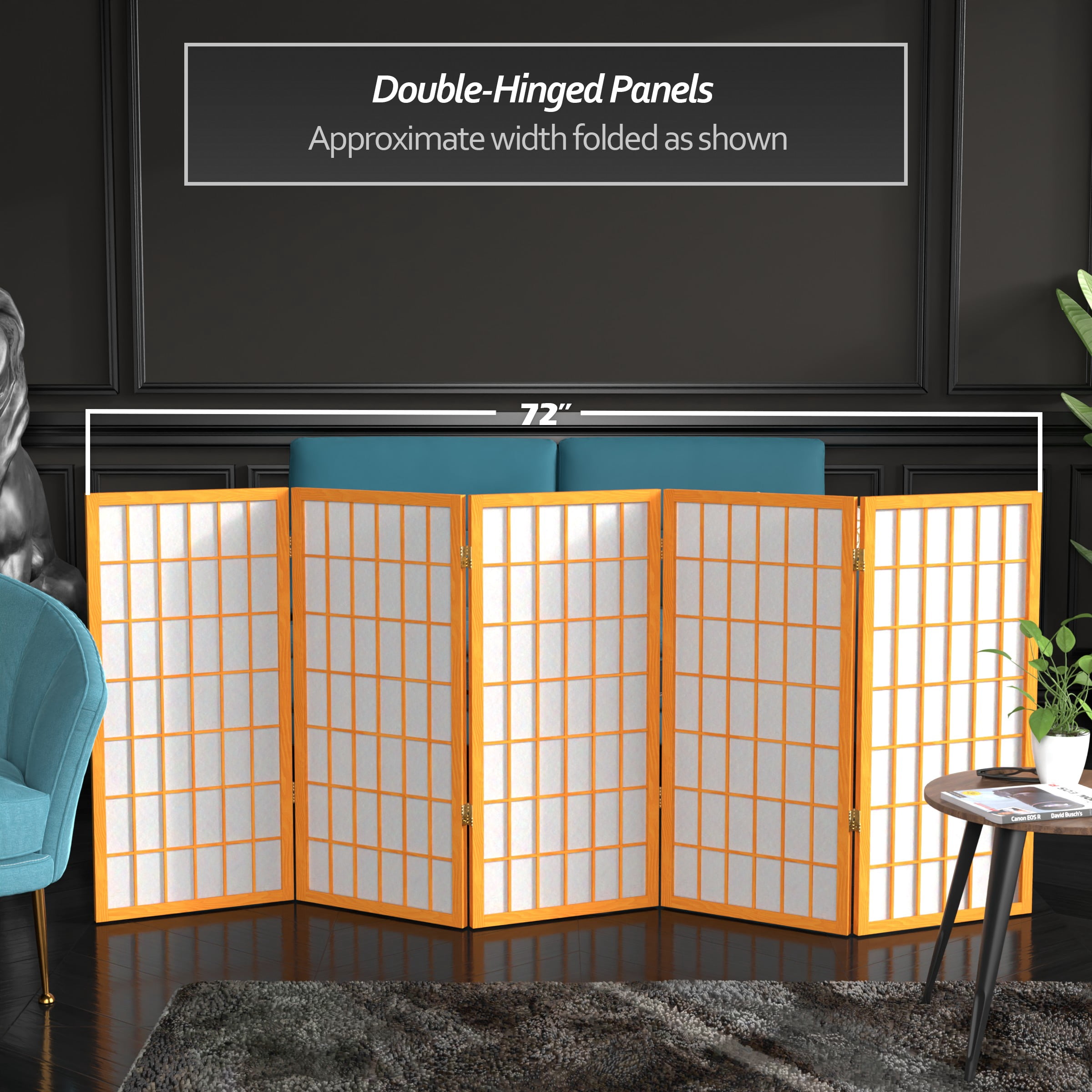 3 ft. Tall Classic Japanese Window Pane Lattice Privacy Screen - Honey - 5 Panels