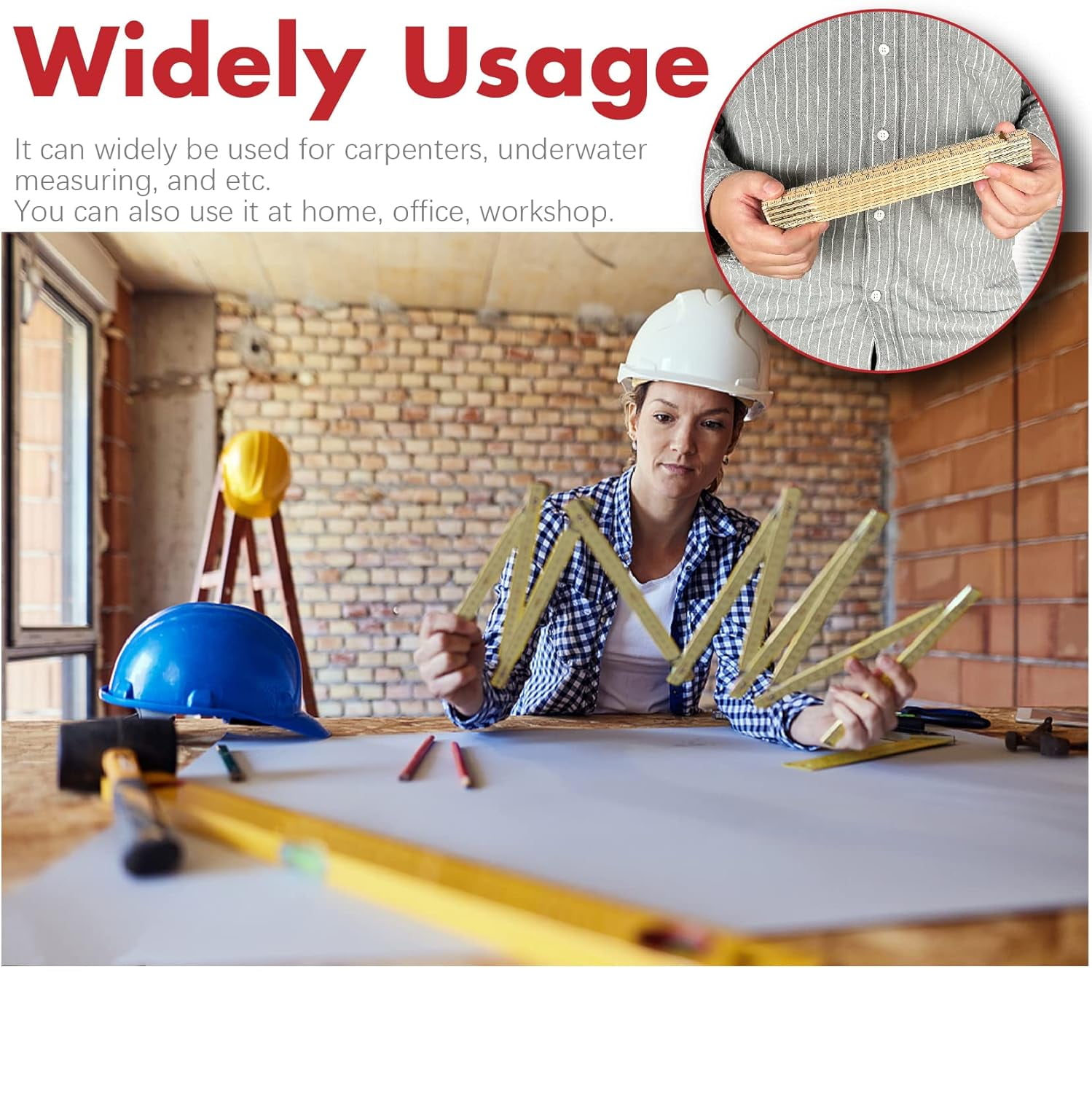 ABCISI 2 Pack Wood Folding Rule for Carpenters, 6.5FT/2M Hardwood Foldable Ruler with Brass Hinges | Portable Yard Stick with Easy-Read Inch & Metric Measurements