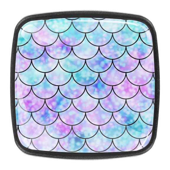 4 Pcs Square Cabinet Handle Cupboard Knob Drawer Pulls Handle Pacific Mermaid Scales Drawer Knobs with Screws Furniture Decoration