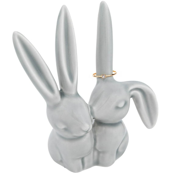 Creative Co-Op - Figura decorativa de conejo de cerámica, color gris