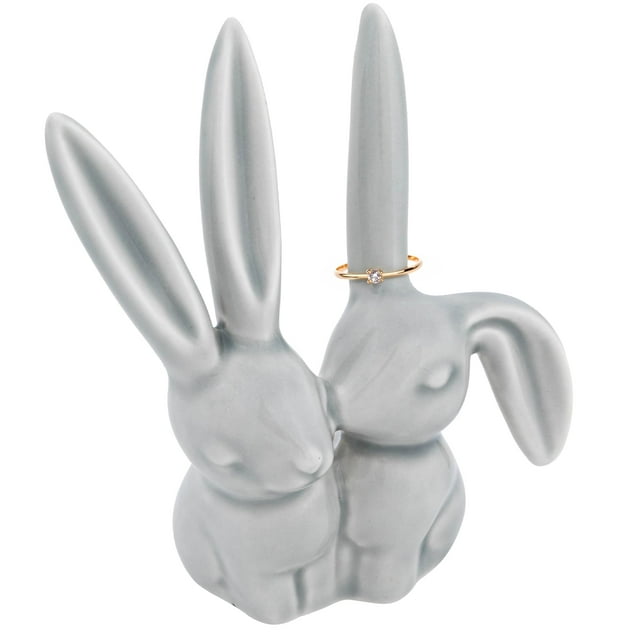 Creative Co-Op - Figura decorativa de conejo de cerámica, color gris