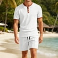 thumbnail image 4 of hotojiny Men's 2 Pieces Set Short Sleeve Henley Shirts and Comfortable Shorts Set Summer Beach Vacation Outfits(White,X-Large), 4 of 7