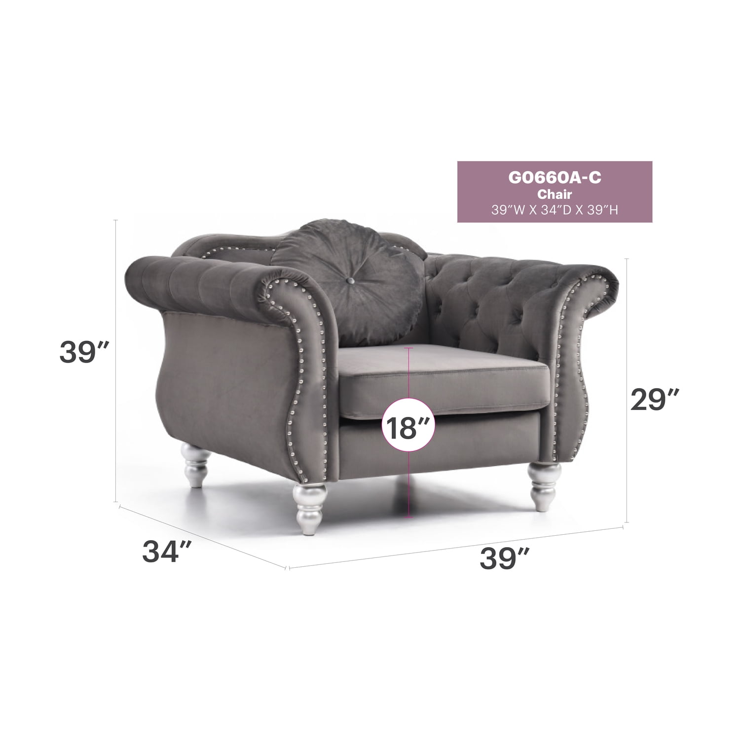 Glory Furniture Hollywood Velvet Chair in Dark Gray