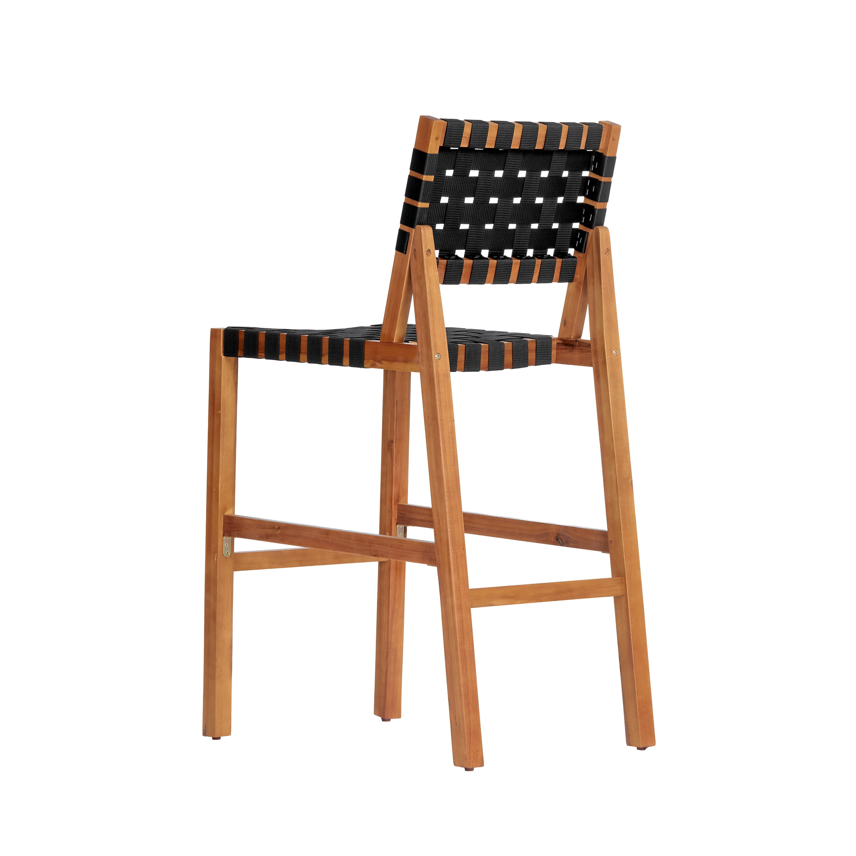 30.5 Inch Seat Height Outdoor Acacia Solid Wood Patio Side Chair, Black Pe Woven Rope, Breathable and Comfortable,Indoor & Outdoor Use (Set of 2)