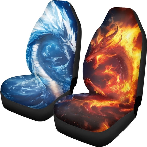 XYZCANDO Car Seat Cover Fire Ice Dragon Print 2 Pack Car Seat Covers Washable Sedan SUV Auto Breathable Soft Car Front Seat Cover Set