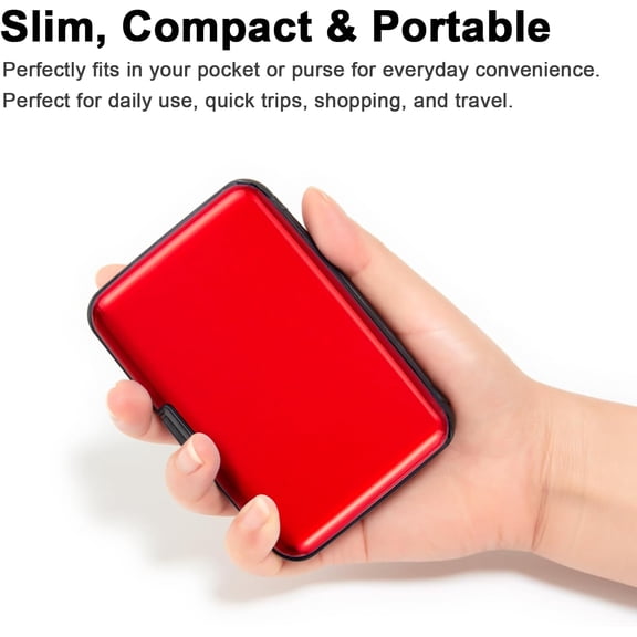 JINYUN-Credit Card Holder, RFID Blocking Metal Card Wallet for Women Men Slim ID Card Holders Protector Aluminum Business Hard Case (Red)
