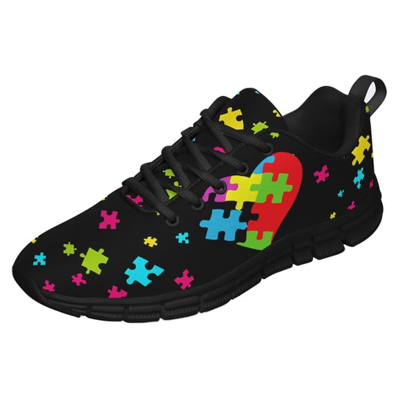 Autism Shoes Women Men Running Sneakers Autism Awareness Puzzle Print Tennis Walking Shoes Black Size 3.5