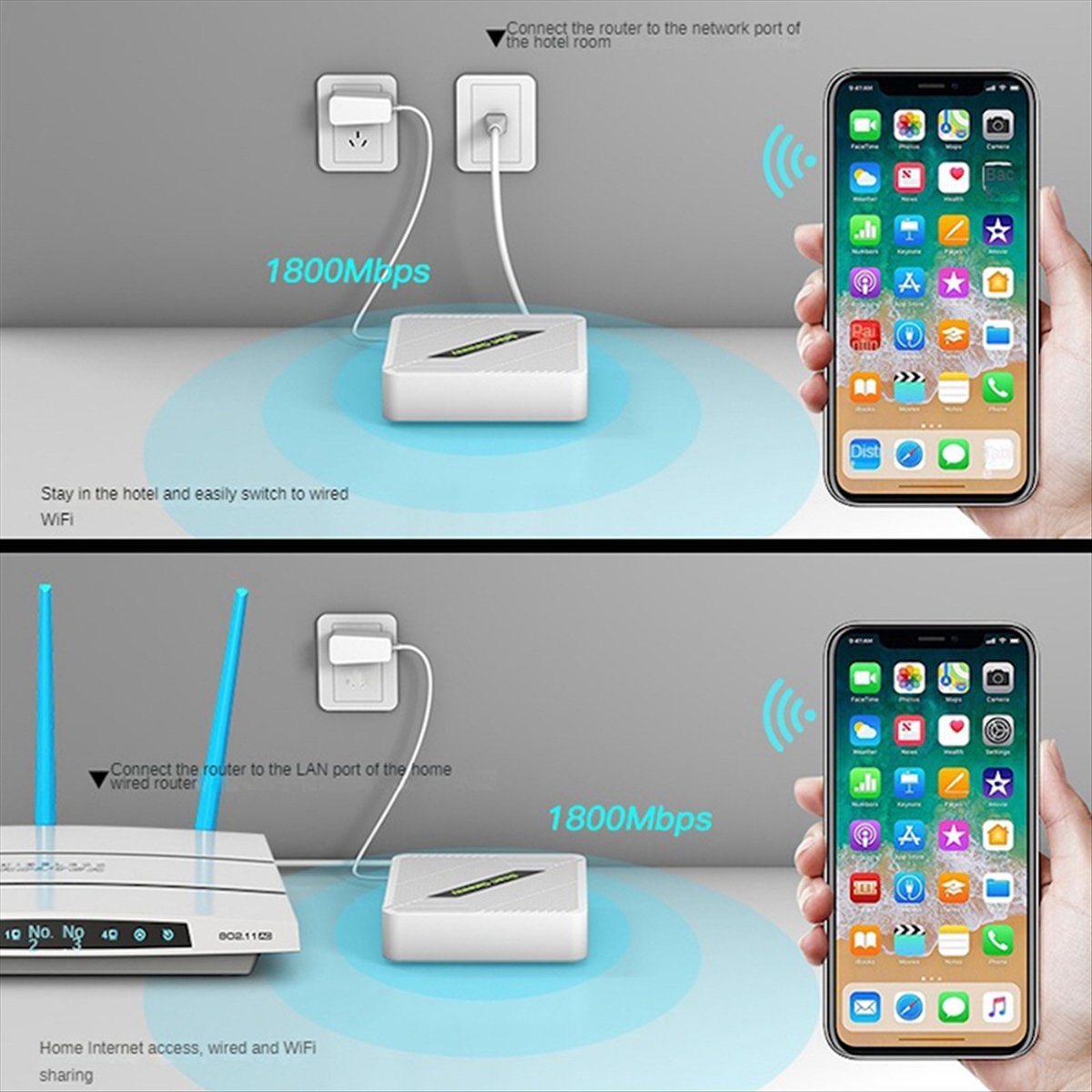 Mini WIfi6 Router AX1800 DualBand 2.4/5GHz Router Gigabit Portable Routers for WirelessRepeater WiFi Bridge(US),1 * Mini Wifi 6 Router,White