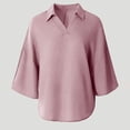 thumbnail image 5 of Asgosdo Women Tops Shirts Batwing Cape Sleeve Turn Down Collar Black Solid V Neck Split Curved Hem Oversize Loose Casual Blouses All Season Womens Tops, 5 of 5