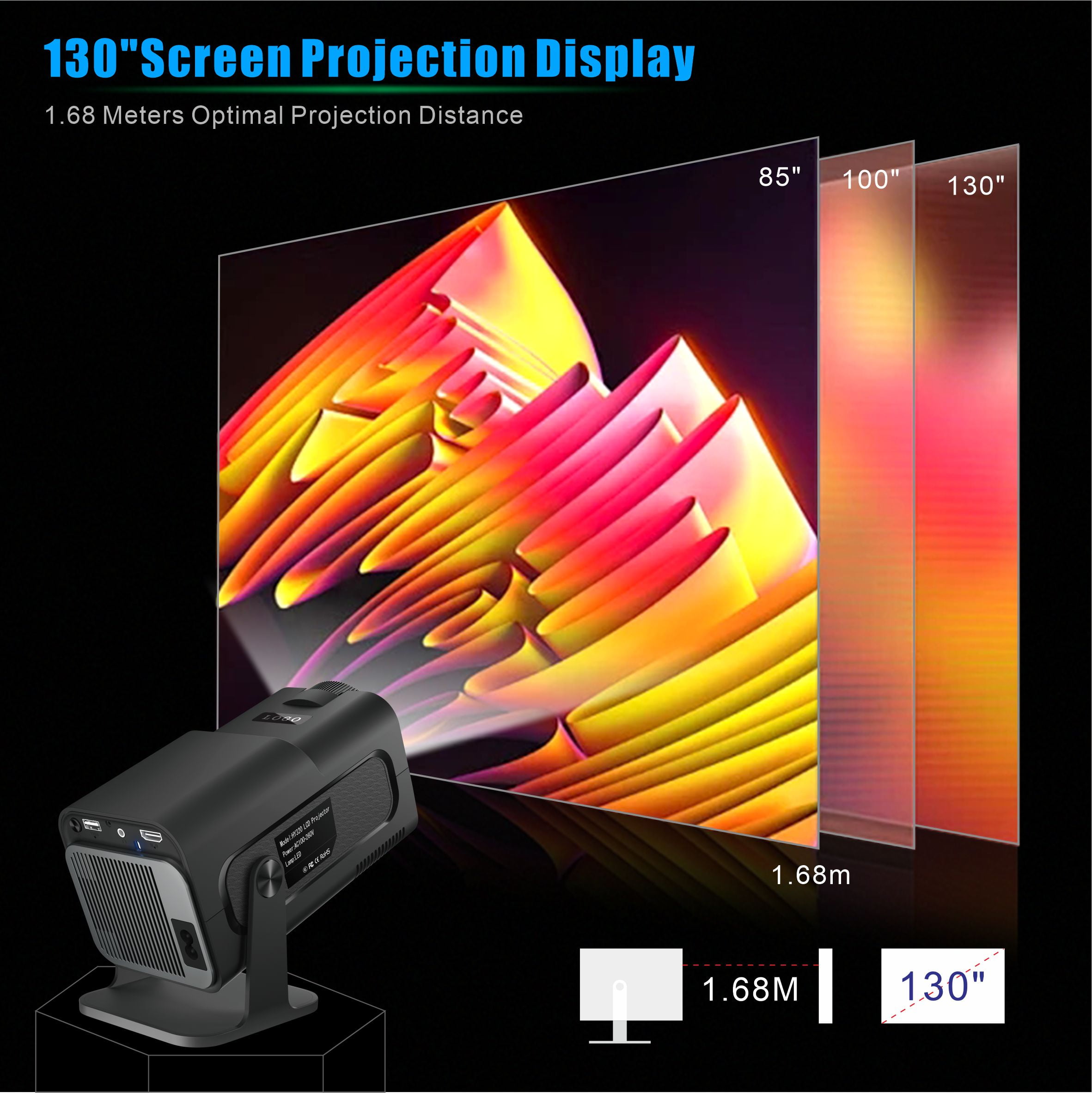 ZKON 2024 NEW HY320 Mini Newly Native 720P Android 11 4K Projector 300ANSI Wifi6 BT5.0 Cinema Outdoor Portable 180° Rotable Projector