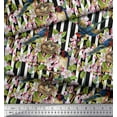 thumbnail image 3 of Soimoi Silk Fabric Bird,Stripe & Periwinkle Floral Print Fabric by Yard 42 Inch Wide, 3 of 3