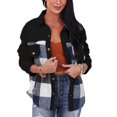 thumbnail image 1 of Chaqueta Estampada A Cuadros Manga Larga Bolsillo Mezclilla Cuello Vuelto Hombro Caído Abrigo Estampado A Cuadros Negro L, 1 of 6