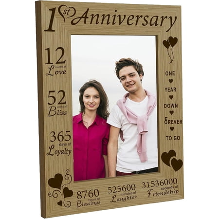 1st Anniversary Picture Frame Wood 4 x 6 Photo Frames Engraved Display Wooden Tabletop Postcard Frame for Hanging Wall Gallery Birthday Valentine s Day Anniversary Home Gifts Desk Decor DIY