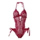thumbnail image 4 of Gibobby Lencería sexy de mujer tanga Día de San Valentín Lencería de encaje Día de San Valentín floral para mujer, lencería de malla, body ajustado sexy con tirantes sin(Rosa caliente, XXL), 4 of 5