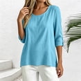 thumbnail image 4 of Neewe Women's Casual 3/4 Sleeve T-Shirts Plain Round Neck Tunic Tops Basic Tees Blouses Loose Fit Pullover, 4 of 8