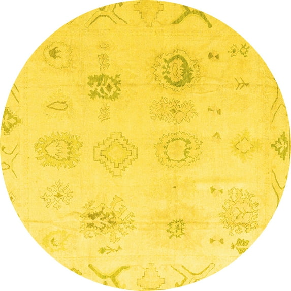 Ahgly Company Indoor Round Oriental Yellow Traditional Area Rugs, 8' Round