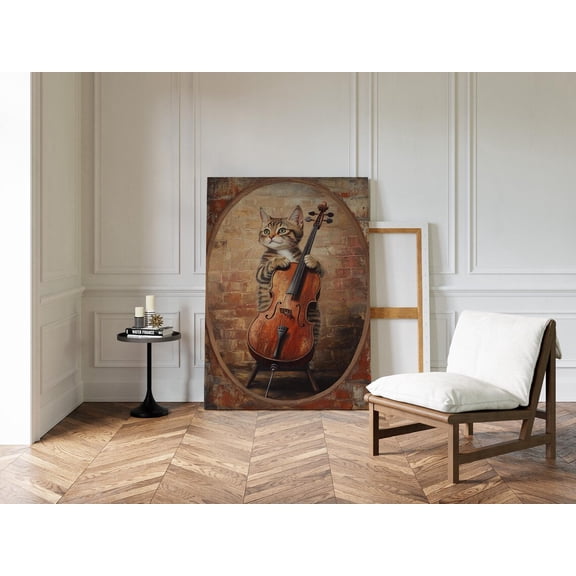 Vintage Tabby Cat Playing Cello Art - Whimsical Music-Themed Feline Artwork For Rustic Wall Decor And Music Lover'S Home Wall Art, Modern Wall Decor, 8x12 UNFRAMED