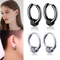 thumbnail image 4 of EIMELI Street Hip-hop Stainless Steel Hoop Earrings Mens Womens Small Huggie Hoop Earrings(2 Pairs，Black+Steel color), 4 of 6