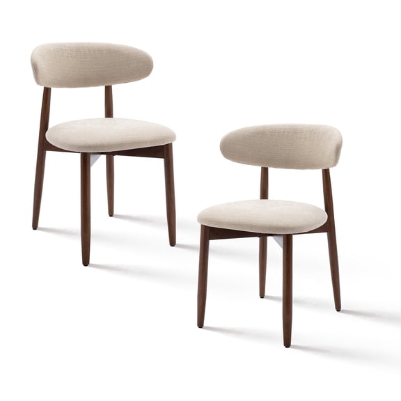 Upholstered Dining Chairs (Set of 2) — Modern Wooden Side Chairs with Foot Pegs for Kitchen & Dining, Beige