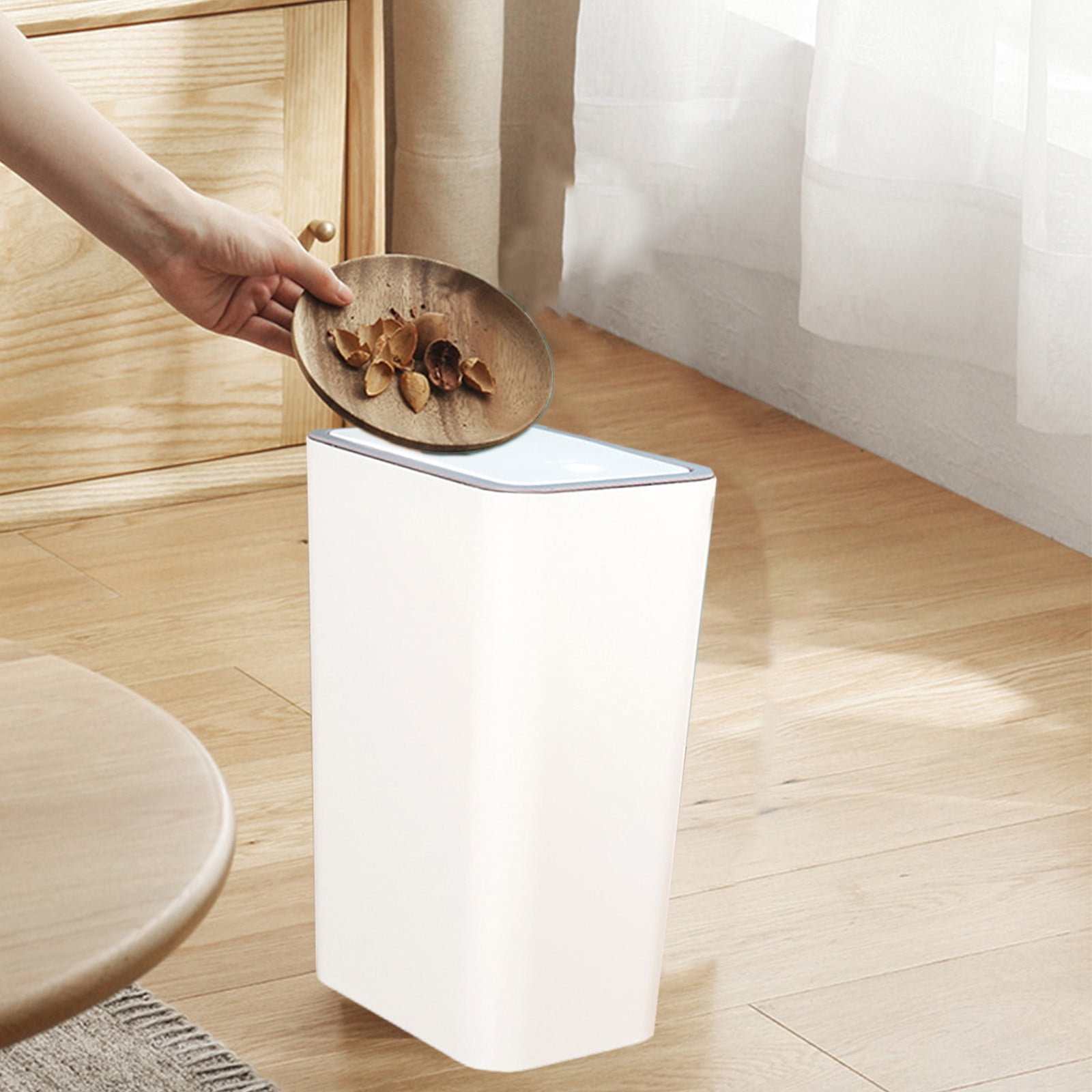 Small Trash Can, 1 Pack 2 Gallons/8.5 Liters Garbage Can with Press Top, Dog Proof Trash Can, Waste Basket for Bathroom, Kitchen, Bedroom, Office