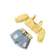 thumbnail image 4 of Mialoley Kids Girls 2-piece Outfit Set Off Shoulder Tops+Denim Shorts Set, 4 of 8