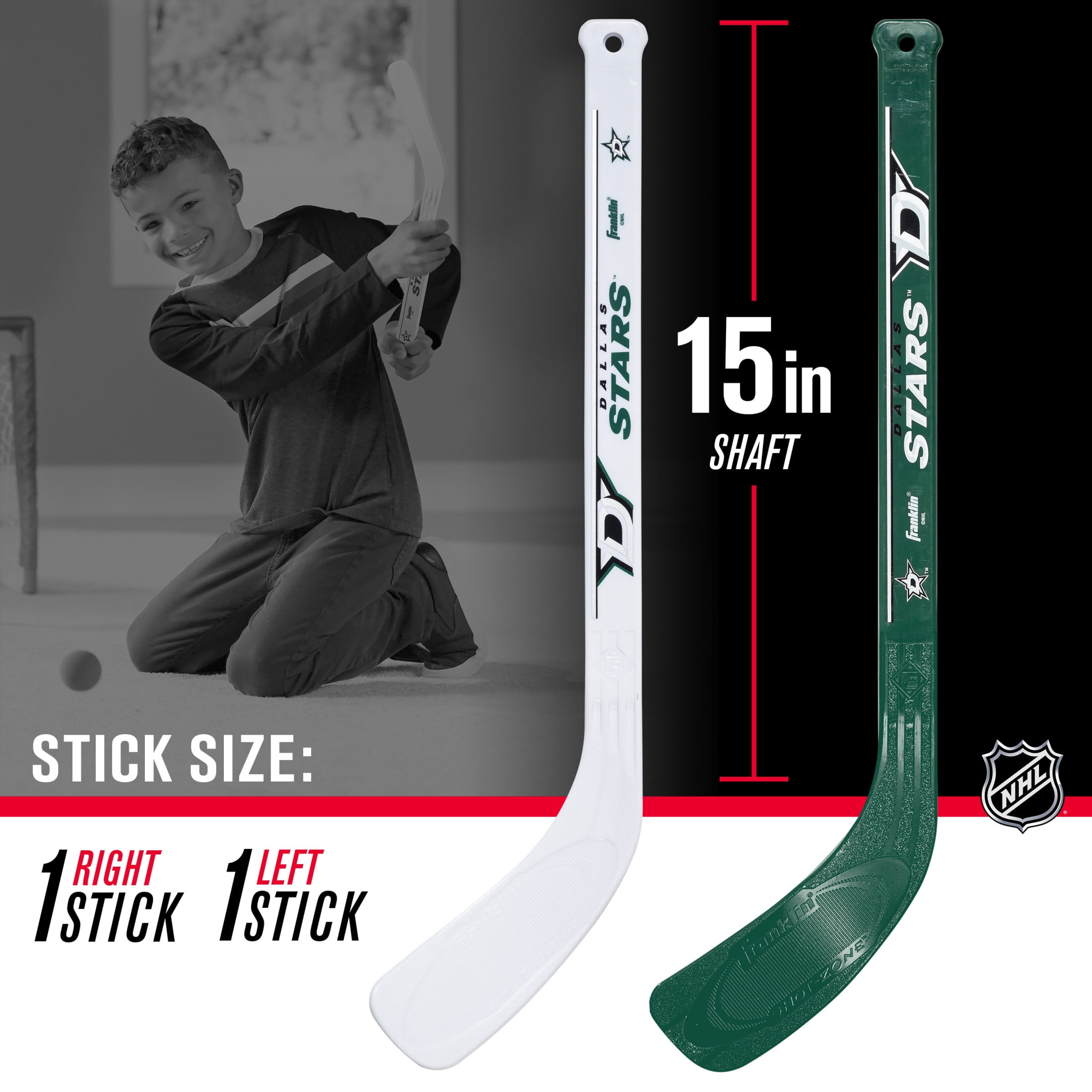 Franklin Sports NHL Dallas Stars Mini Hockey Set - Kids Indoor Knee Hockey Goal, Ball, + 2 Mini Hockey Stick Combo Set - Youth NHL Team Indoor Toy Knee Hockey Sets - NHL Official - Ages 3+