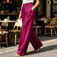thumbnail image 6 of Maplenight Womens Satin Lounge Pants Wide Leg High Waist Sleep Pants Vacation Casual Trousers with Pockets, 6 of 7