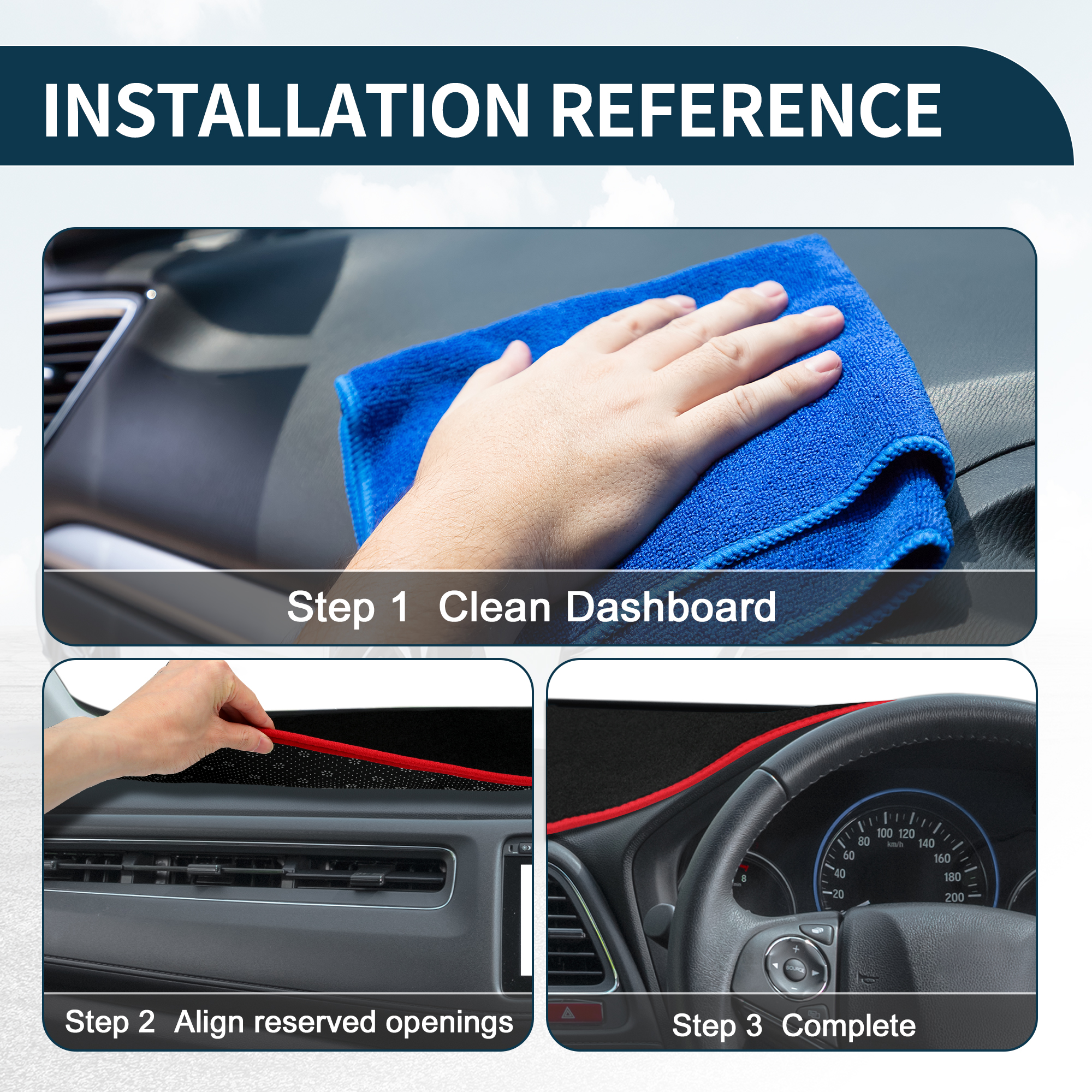 Unique Bargains Dash Cover for Honda Civic Non-Slip | Center Console Dashboard Cover Mat Black Red 1 Pcs