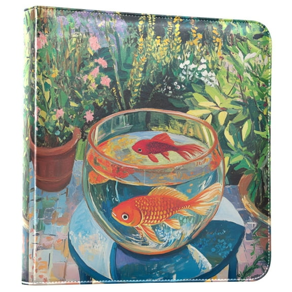 FORMRS 3 Ring Photo Album 4"x6" Self Adhesive Large Capacity PU Leather Cover, Art Goldfish Bowl
