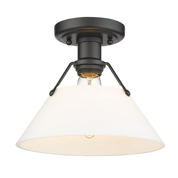 Yep by Golden Lighting Orwell 1-light Flush Mount in Matte Black and Opal Glass
