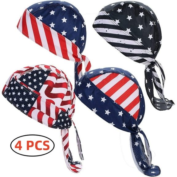 4 PCS Doo Rag Skull Cap for Men Women, Sweat Wicking Doo Rag Cooling Dew Rag Sweat Wicking Beanie Cap Pirate Hats