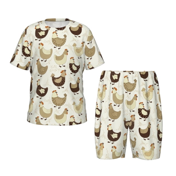 Balery Chicken Cartoon Conjunto de Pijama Infantil de Manga Corta con Estampado – Ropa de Dormir de Algodón Suave-X-Large