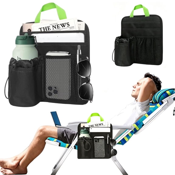 Boczif Beach Chair Cup Holder, Armchair Caddy 5 Pockets, Camping Chair Organizer for Beach Camping Travel