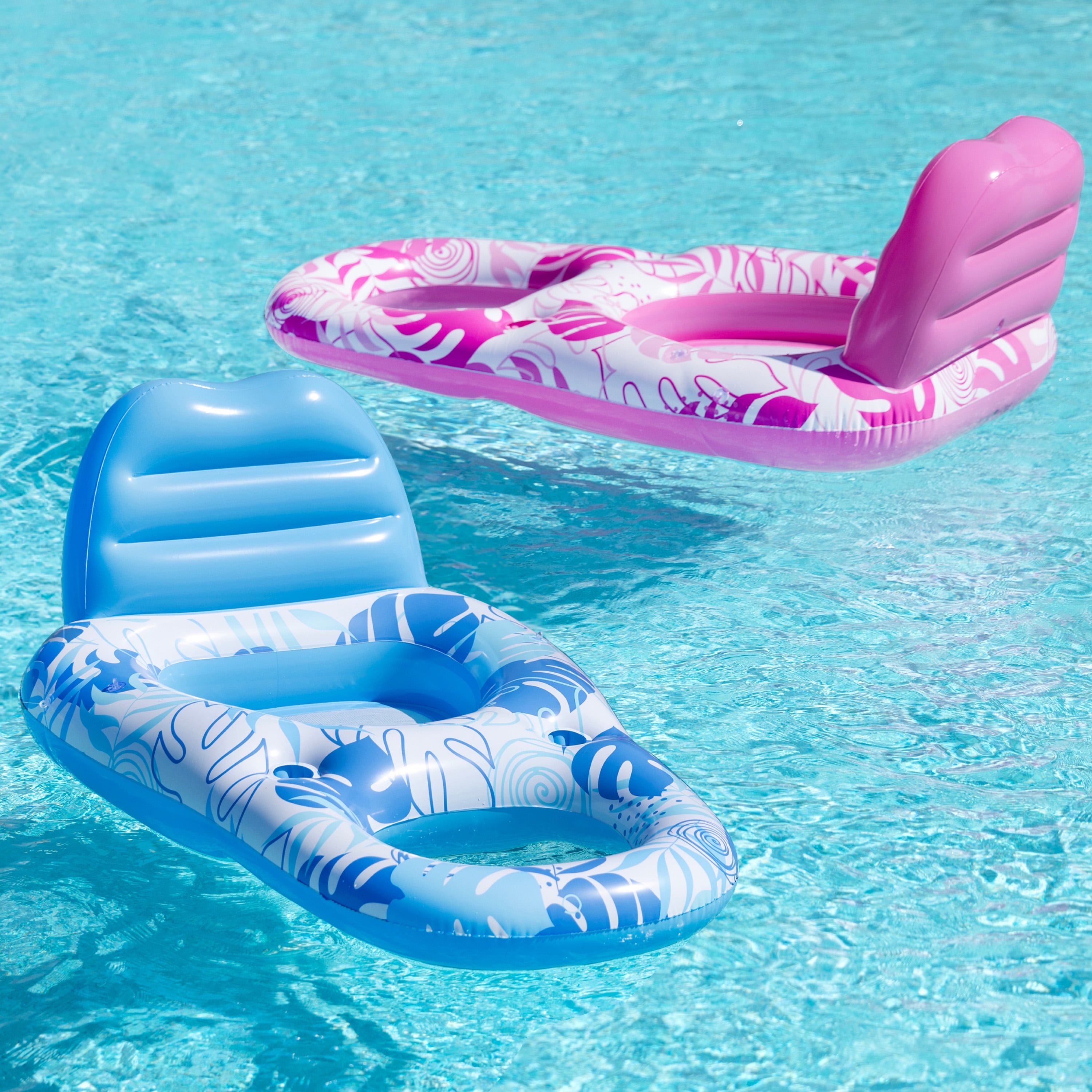 Joyfy Pool Floats Chairs Adult 2 Packs Inflatable Pool Lounger with Cup Phone Holder, Backrest, Footrest, Tanning Pool Lounge