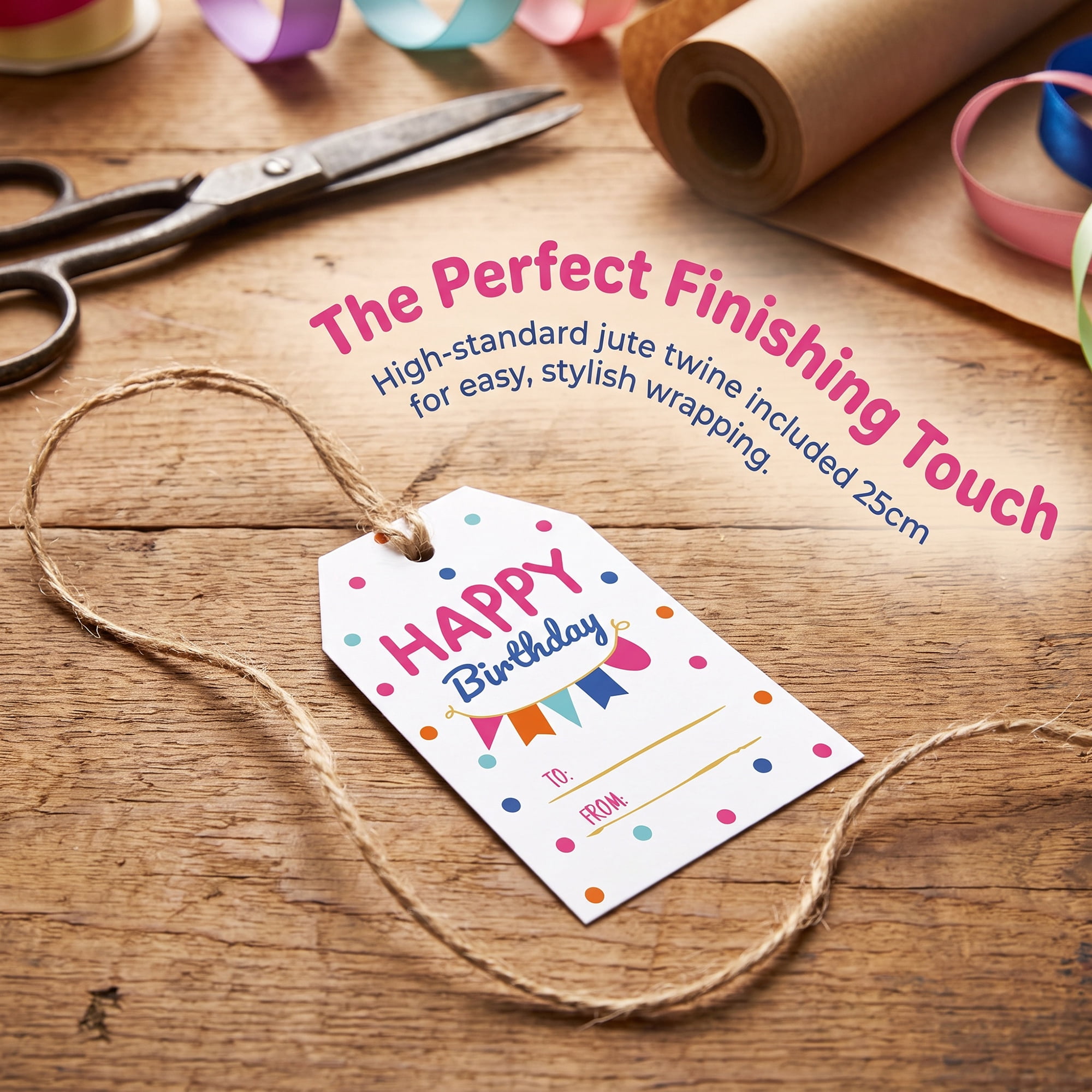 Unique Bargains 100Pcs Elegant Birthday Gift Tags with Twine Bunting Pattern 2" x 3.1"