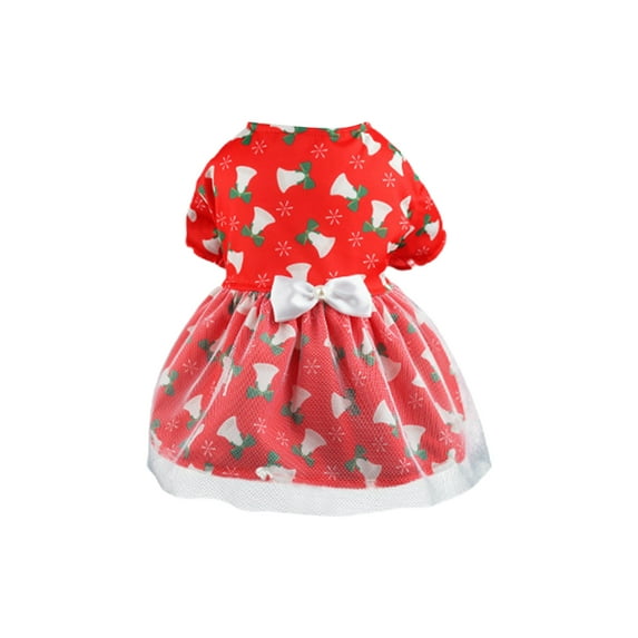 Visland Christmas Dress Attractive Elegant See-through Mesh Xmas Tree Pattern Bells Print Photograph Prop Polyester Christmas Festival Pet Skirt for Party