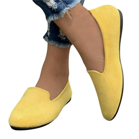 Womens Comfortable Ballet Flats  Business Office Dress Shoes  Dressy Round Toe Slip On Work Flats Yellow 8.5