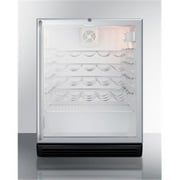 ADA compliant, commercially approved wine cellar for freestanding use with glass door, black cabinet, and full length handle