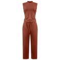 thumbnail image 5 of qolati Womens 2 Piece Outfits 2024 Summer Dressy Casual Mock Neck Tank Crop Top and High Waist Drawstring Wide Leg Pants Lounge Sets 2024 Fashion Tracksuit, 5 of 7