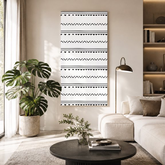 Boho Triangle Canvas Wall Art, Wave Stripes Geometric Black Framed Canvas Wall Decor Picture Print Artwork Decorations for Living Room Office Ready to Hang 40" x 20"